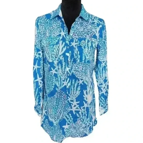 Lilly Pulitzer Captiva Tunic Brewster Blue Good Reef Tunic - Picture 2 of 10